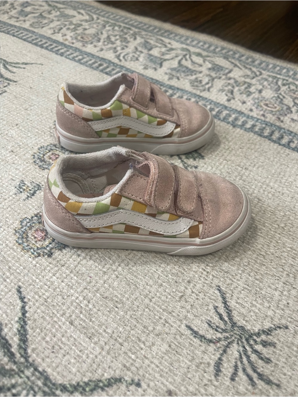 Toddler Velcro Vans Skate Shoes - Blush Pink Checker Accent